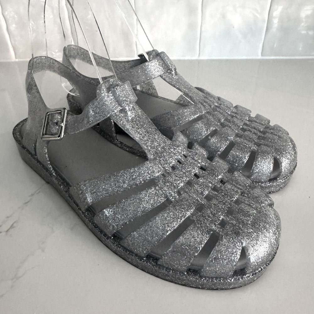 Melissa Possession Jelly Sandals Women 5.5 Silver Glitter Caged Fisherman Retro